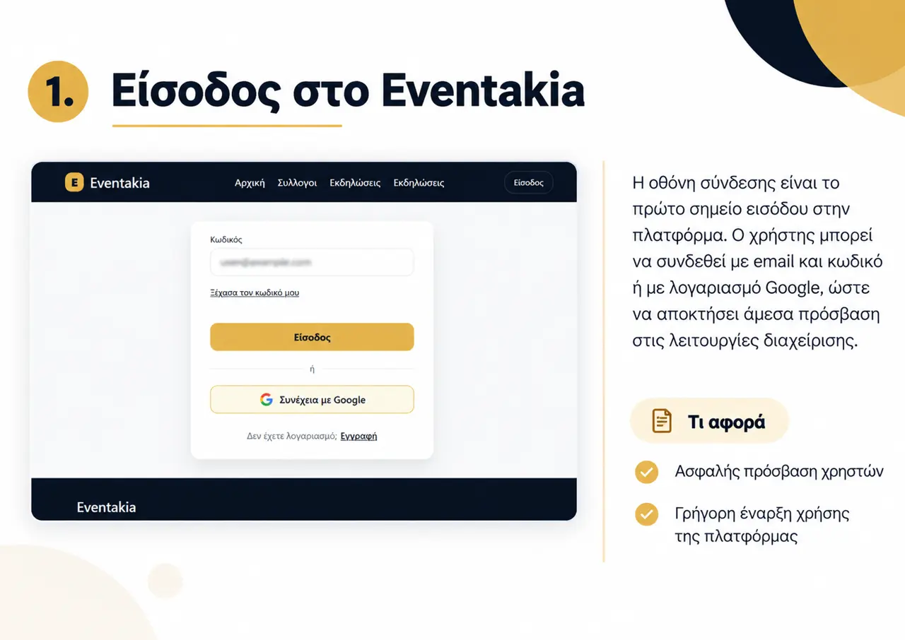 Οθόνη εισόδου στο Eventakia