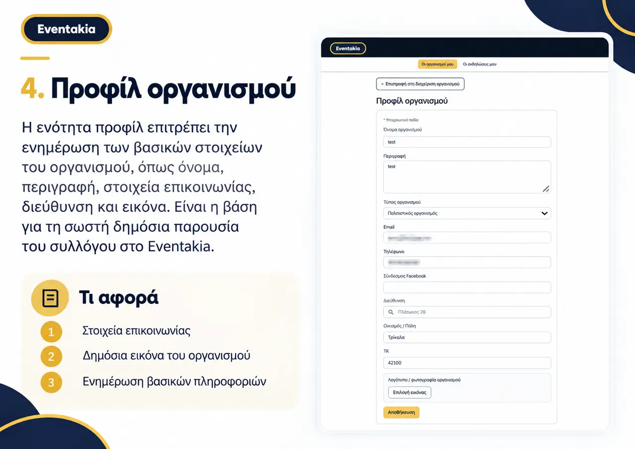 Προφίλ οργανισμού στο Eventakia